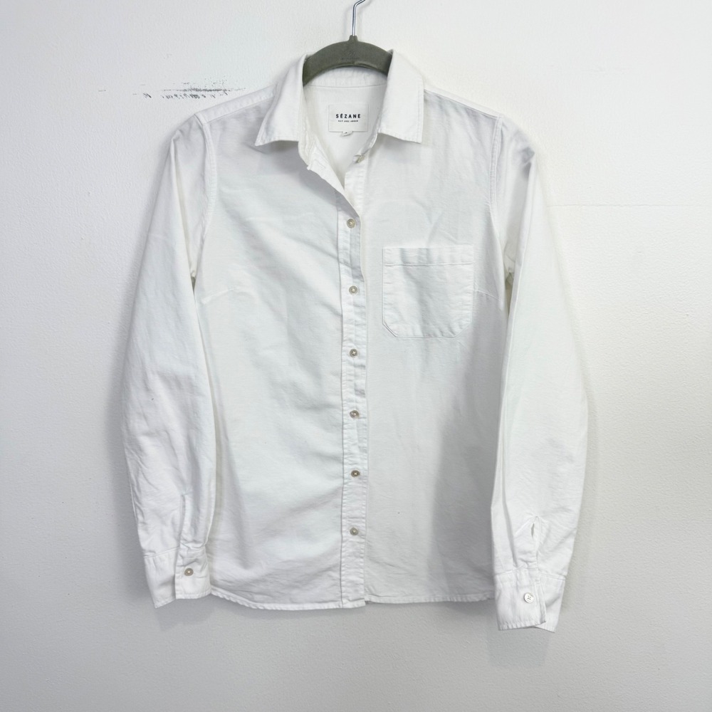 Sézane Tomboy Shirt White Cotton Button Down Size 0 - Picture 3 of 6